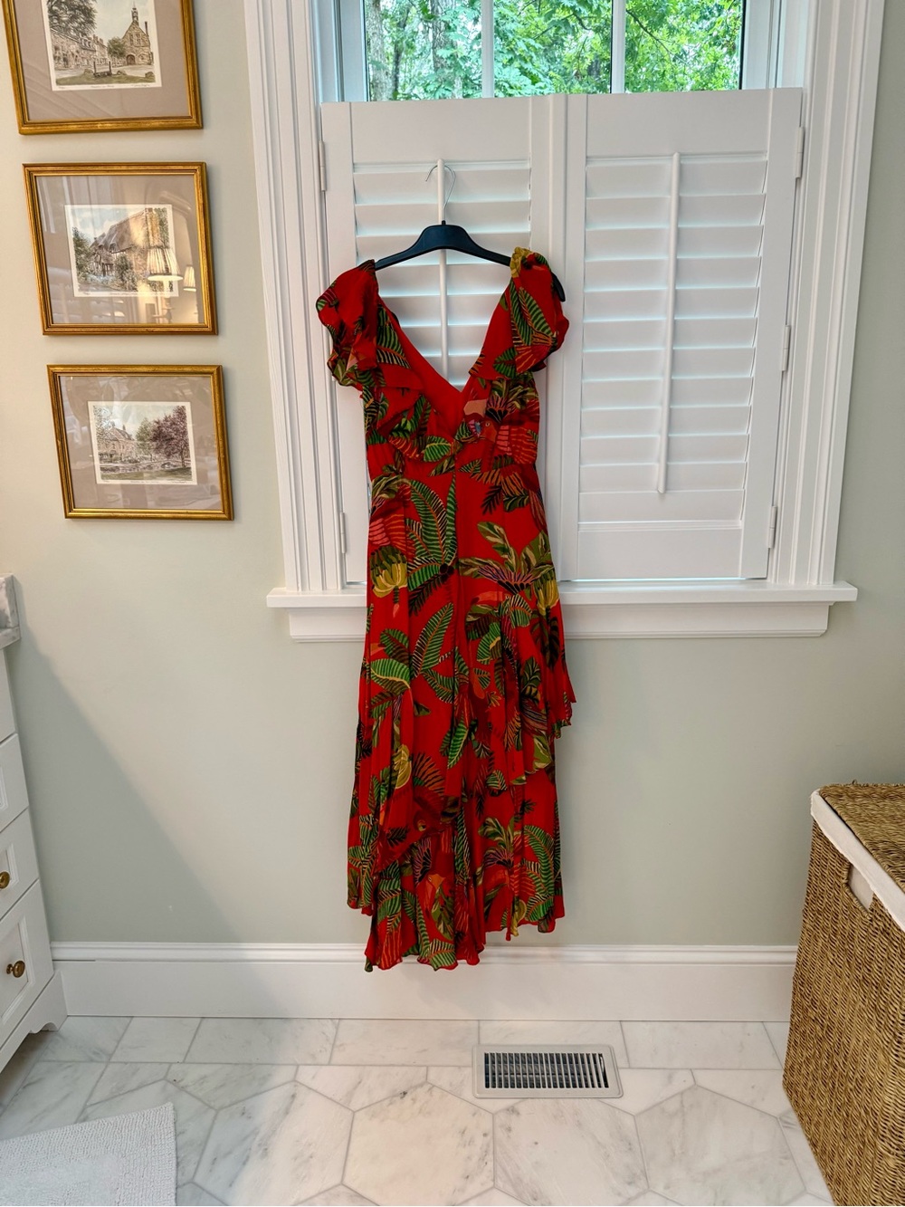 FARM Rio Red Tropical Ruffled Midi Dress with Belt - Picture 6 of 9